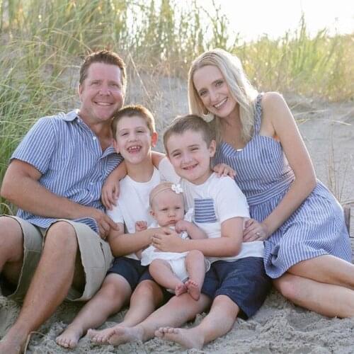 Mother Father and Kids Matching Family Beach Wear Summer Couple Clothes Denim Cotton Mens T-shirt Lady Striped Dress Fashion Me