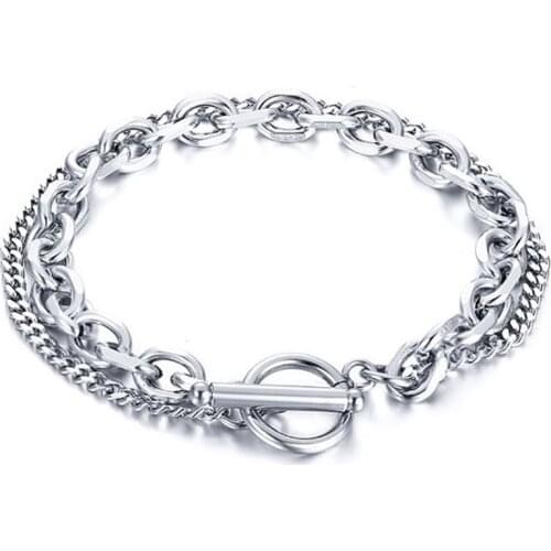 Stainless Steel Minimalism Fashion Delicate Chain Link Hip Hop Circle Round Bracelet Bangle Jewelry Gift For Him