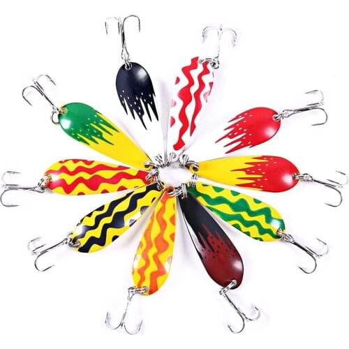 10pc Metal Spinner Spoon Fishing Lure Set Trout Artificial Bait Hard Treble Hook Trout Bass Tackle Wobbler For Trolling Swimbait