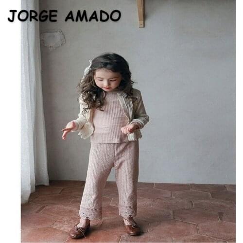 2021 New Korean Style Spring Teenagers Girls Pant Elastic Waist Solid Color Lace Trousers Children Kids Clothes E678