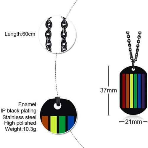 New Black Rainbow Necklaces Dog Tag Pendant for Mens Stainless Steel Pride Gray Male Woman Trendy Jewelry