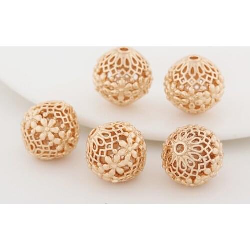 Separate/Loose Beads DIY Ornament Accessories Factory Wholesale Golden Hollow Carved Metal Beaded Bracelet/Necklace Accessories
