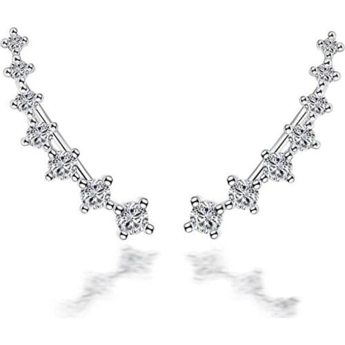 POPACC 925 Sterling Silver Four Claws Seven Stars Zircon Clip Earrings For Women Ear Cuff boucle d'oreille femme