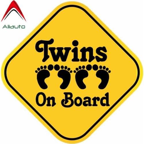 Aliauto Warning Car Sticker Twins on Board Cute Footprints Waterproof Cover Scratch Sun Creen Accessories PVC Decal,16cm*16cm