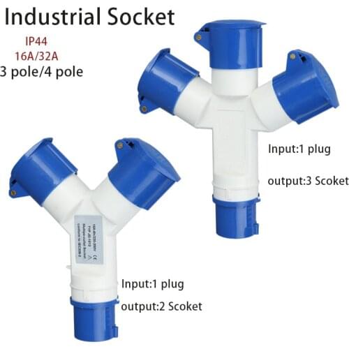 Industrial Plug and Socket 16A 32A 3 pole 4 pole ip44 Input 1 plug Output 2 Socket 3 Socket Waterproof 220V 380V 415V