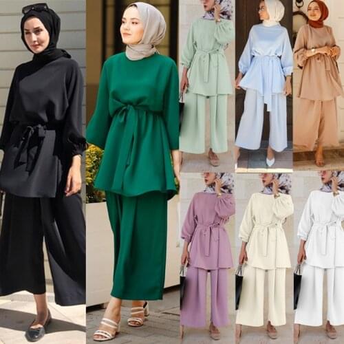 Ramadan Aid Mubarak Abaya Dubai Turkey Hijab Kaftan Muslim Dress Sets Islam Clothing For Women Musulman Ensembles Robe Femme Ete