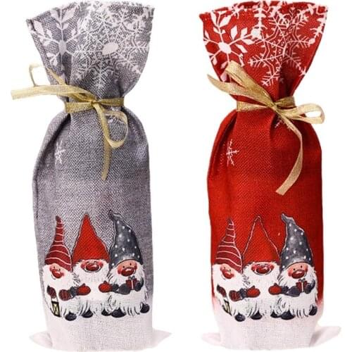 Christmas Swedish Gnome Red Wine Bottle Cover Bags Decoration Xmas Party Home Table Decor
