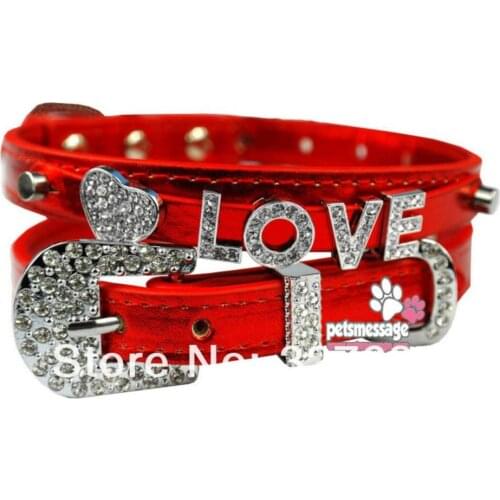 Dog Personalized Collar 10mm Letter Dog Name Collar Bling Crystal Buckle Pet Collar Metallic Leather Pet Supplies Custom Collar