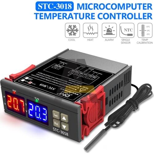 STC-3018 Dual Digital Temperature Controller Hygrometer C/F Thermostat Two Relay Output AC 110V 220V DC 12V 24V 10A