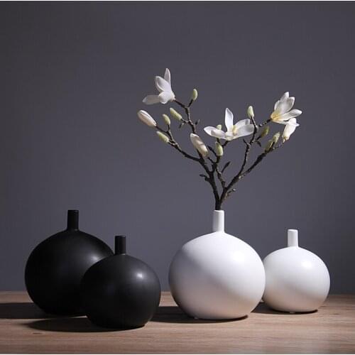 Wedding decoration Nordic Modern Black White Ceramic Hydroponic Vase Round Decoration Table Flower Ware Model Room Decoration