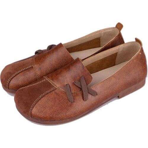 Spring woman nurse flat shoes genuine leather Buckle Strap Round Toe soft Retro Comfortable drive Classics fashion shoes woman