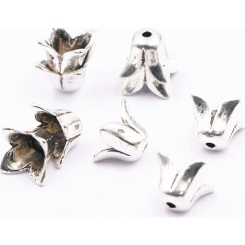 Vintage 20PCS/lot Silver Color Flower Accessories Cap Beads Charms Fit Bracelets Necklace DIY Jewelry Findings Torus Spacer A863