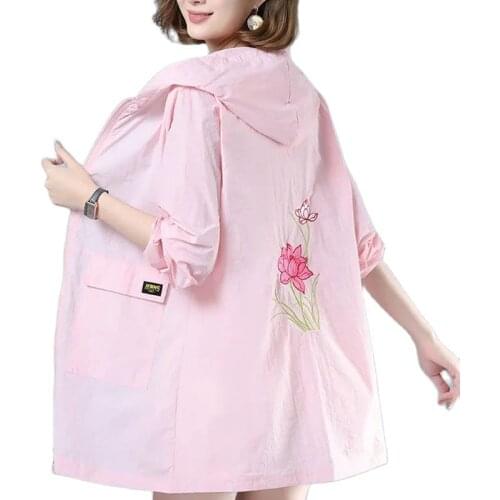 5XL Womens Sun Protection Clothing Summer New 2021 Style Printing Ladies Jacket Breathable Thin Section Sun Protection Clothing