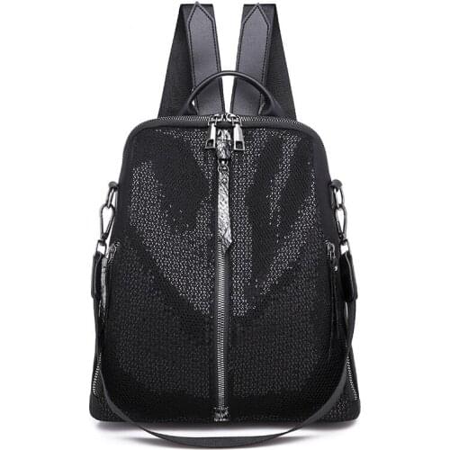 Women Nylon Waterproof Cloth Black Sequin Backpack Female 2021 New Korean Travel Backpack High Quality Casual Student School Bag