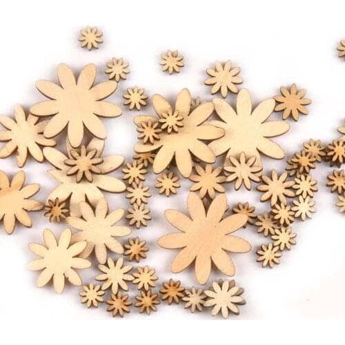 10/15/25/35mm Flower Pattern Natrual Wood Slices Embellishment Wooden Craft For Home Decoration DIY Accessories 50pcs M0668x