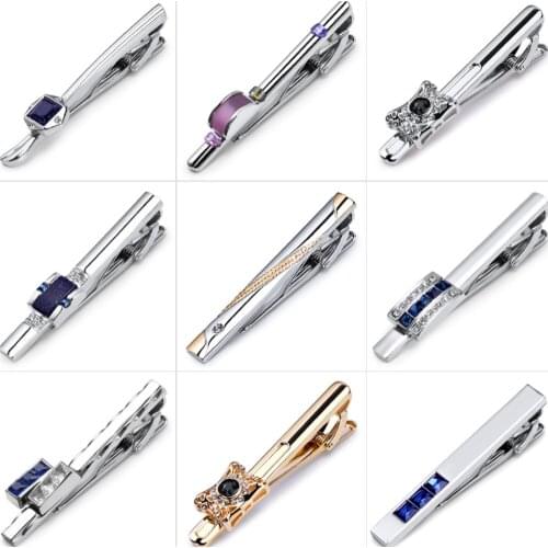 10pcs/lot Classic Crystal Crown Tie Clip Pearl Rhinestone Black Onyx Tie Pin Bars Mens Jewelry Accessory Wholesale