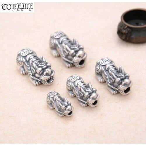 100% 3D 999 Silver Wealth Pixiu Beads Vintage Silver Fengshui Piyao Beads Good Luck Pixiu Beads DIY Lucky Bracelet