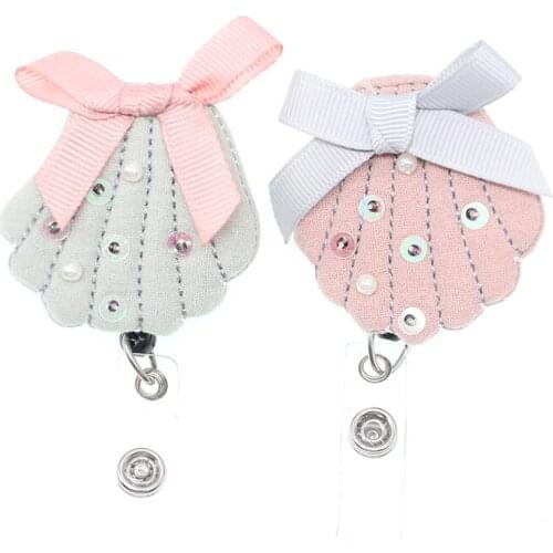 20pcs/lot cute handmade cotton felt Shell with bow Retractable nurse id badge holder/reel for nurse