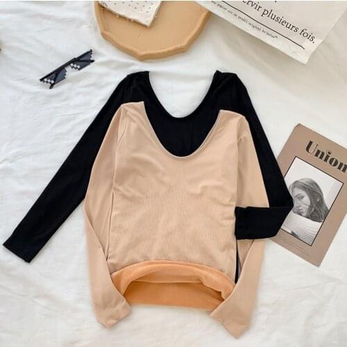 2020 Winter Warm T Shirt Thick Fleece Thermal Underwear Long Sleeve Solid color Tee Shirt Super Soft T Shirt V neck Top Shirt