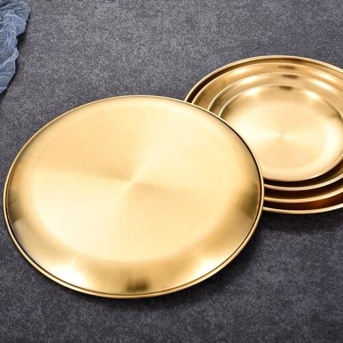 304 Stainless Steel Hotel Tableware Dinnerware Catering&Banquet Gold Rim Plates Restaurant Dinner Plate