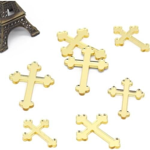 48 Pcs Laser Cut Golden Mirror Crosses Customize Many Style Cross Decor Prayer Christening & Baptism Cross Birth Party Supplies