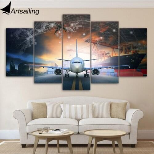 5 piece canvas art plane poster aircraft canvas painting home decor wall art pictures for living room Free shipping XA1722B