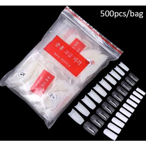 500Pcs/bag 10 Sizes Nature White Clear French Fake Artificial Full Nail Tips Nail Coffin Full Cover False Nail Tips for Practice