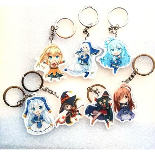 7PCS/SET Anime Keychain kono subarashii sekai ni shukufuku wo KonoSuba Luna Satou Kazuma Keychain Portachiavi Pendant Collect