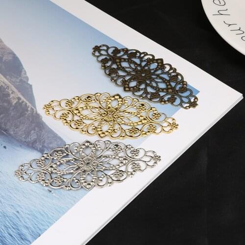 34x80mm 10Pcs Gold/Bronze/Rhodium Plated Filigree Flower Wraps Connectors Charm Pendant For DIY Necklace Jewelry Making Findings