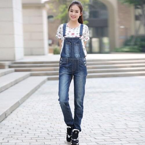 Free Shipping 2019 New Fashion Long Pants Jumpsuit And Rompers Denim Bib Pants Spring Casual Loose Trousers Spaghetti Strap S-XL