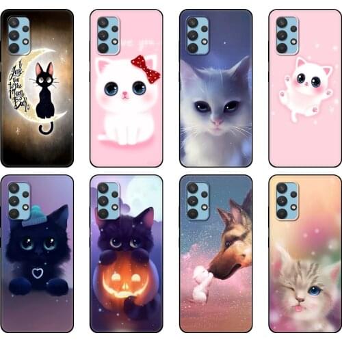 Black tpu Case For Samsung galaxy A12 A22 A32 A42 A52 A72 4g 5g S21 PLUS ultra back cover Animal Cat