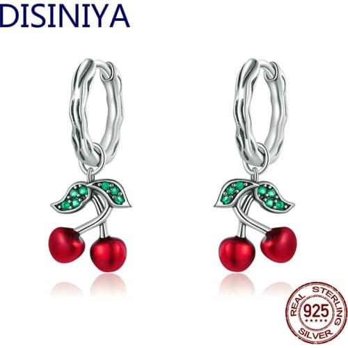 DISINIYA Real 925 Sterling Silver Sweet Cherry Stud Earrings for Women Statement Fine Jewelry Brinco 2020 Bijoux SCE41905