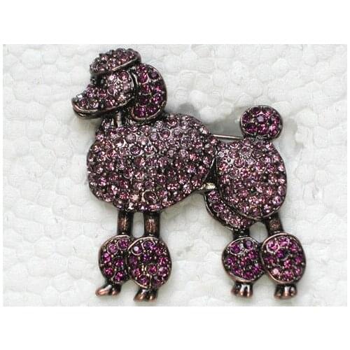 Purple Rhinestone Poodle dog Pin brooches C297 D3