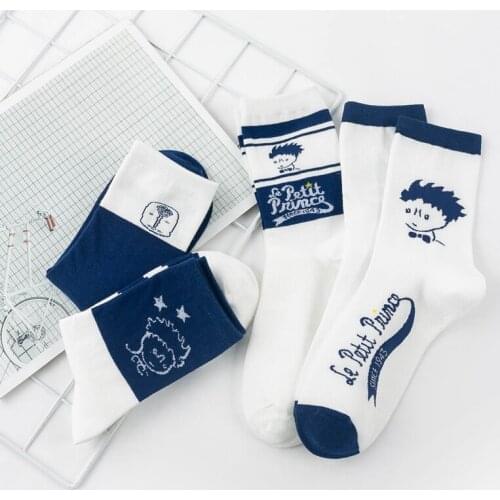 Cartoon Little Prince Socks Women Crew Blue Personality Spring New Products Korean Version Graffiti Portrait Trend Cotton Socks