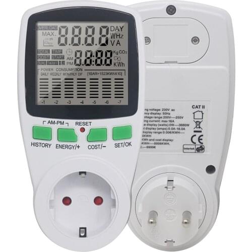EU Plug AC Power Meters 200V-250V Digital Voltage Wattmeter Power Consumption Watt Energy Meter Electricity Analyzer Monitor