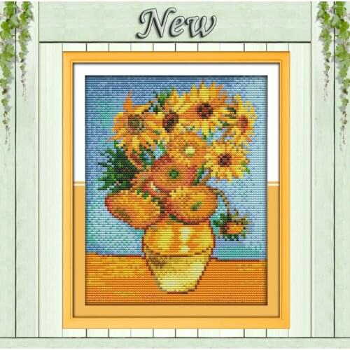 Van Goghs Sunflower painting ,Pattern print on cloth DMC 11CT 14CT Cross Stitch kit,needlework Set all embroider,Beauty Flowers