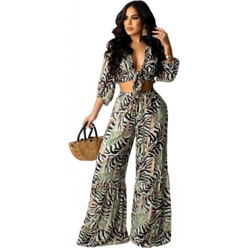 Two Piece Set African Women Clothes Autumn Clothes African Dashiki Vetement FemmeTops And Wide Legs Pants 2 Piece Sets Outfits