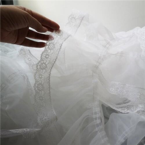 3M/lot 18cm wide Beautiful white organza lace small flower decoration pleated skirt wedding dress lace accessories Z1590