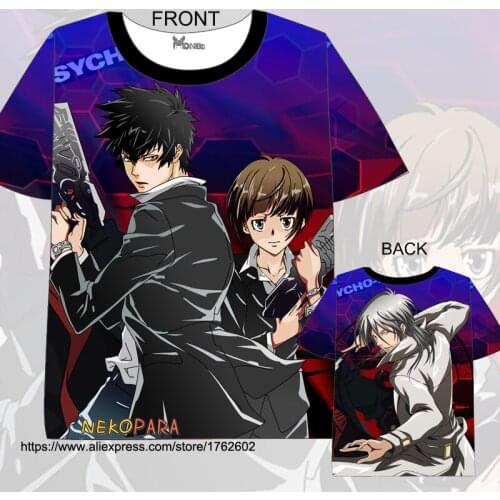 Japanese Summer Psycho-Pass Kogami Shinya Double-side Print Anime Men Women Casual Short Sleeve Shirt Tee Tops Cosplay