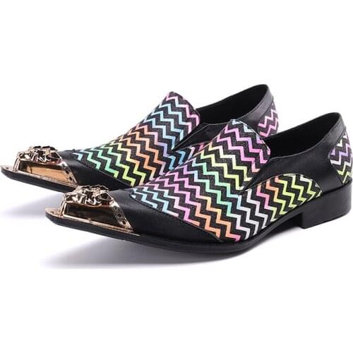 Handmade Italian Metal Real Leather Men Dress Shoes Evening Party Wedding Shoes Man Slip On Oxford Suit Shoes Plus Size 35-47