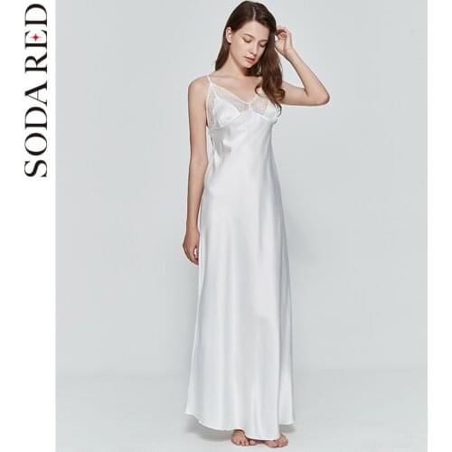 Sexy Women Nightgown Long Night Dress Artificial Silk Stain Deep-V Sleepwear Female Dressing Gown Nightie Nightwear