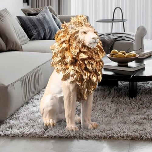 2021 new creative modern 52cm floor golden lion statue animal statue sculpture home office hotel high-end decoration best gift