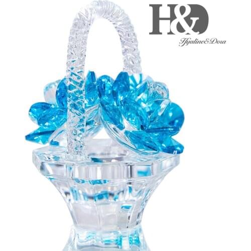 H&D Crystal Basket Rose Flower Like Sky Blue Crystal Collectible Figurines Craft Porch Ornaments For Car Decor Wedding Gift