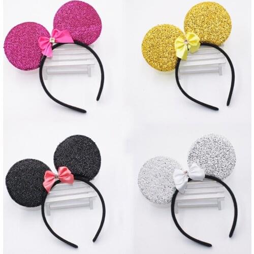 Shiny Cartoon Mouse Ears Hair Bow Kids Party Headbands for Girl Fashion Bow Kont Hairband Cute Hair Accessories for Women