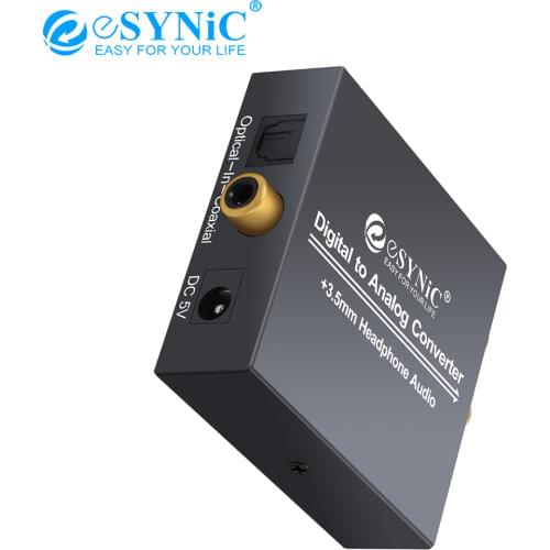 ESYNiC 192kHz / 96kHz S/PDIF DAC Converter Digital Coaxial Toslink to Analog RCA R/L 3.5mm Headphone Audio Adapter Converter