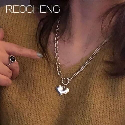 REDCHENG 925 Sterling Silver Adjustable Necklaces for Women INS Fashion LOVE Heart Splicing Chain Anniversary Fine Jewelry Gifts