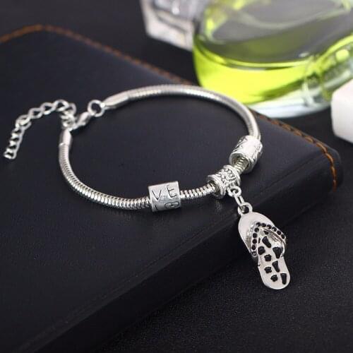 Always At Your Side Sandals Flip Flop Bracelets Crystal Pet Paw Footprints Bangle Love Beads Wristband Gift Animal Lover Jewelry