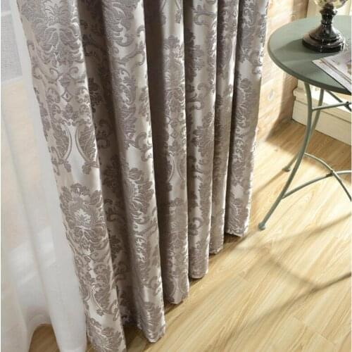 Silk Flower Jacquard Black Out Window Curtains for Living Room Bedroom Silver Grey Luxury Blue Ivory Kitchen Curtains
