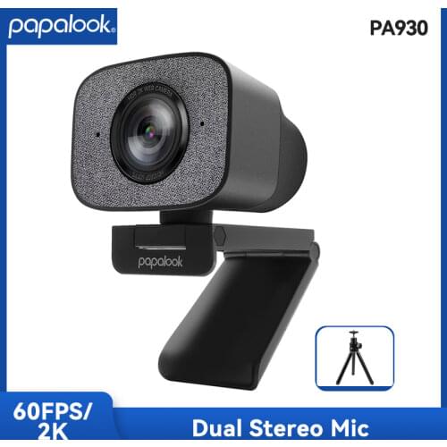 2K HDR 1080P Webcam, PAPALOOK PA930 60FPS Streamcam PC Streaming Live USB Web Camera with Dual Stereo Mic for OBS/SKYPE/ZOOM