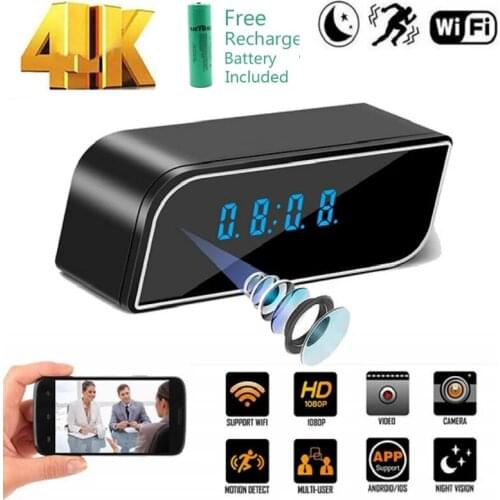 4K 1080P Wifi Clock Camera Mini IP Cam Video Audio DV DVR Recorder Night Vision Motion Detect Home Security P2P Micro Camcorder